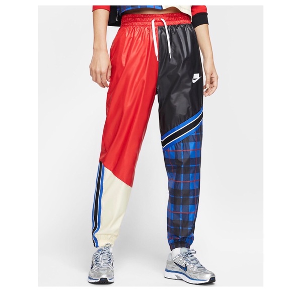 nike woven plaid track pants